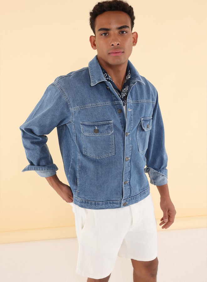 trendyol Blue Unisex Regular Denim Jacket - Image 3