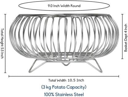 AMPEX Heavy Stainless Steel Vegetable and Fruit Bowl Basket Storage for Home Kitchen Dining Table Nickel Chrome Plated Silver 2625 x 2562 1499 AMPEX 01 - Image 2