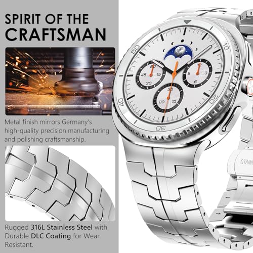 WINGLE Metal Bands for Galaxy Watch 8/8 Classic Band Samsung Galaxy Watch 8 Band 44mm 40mm 46mm Men Rugged Durable Armor Stainless Steel Strap Classy Elegant Casual Business Link Bracelet, Silver - Image 4