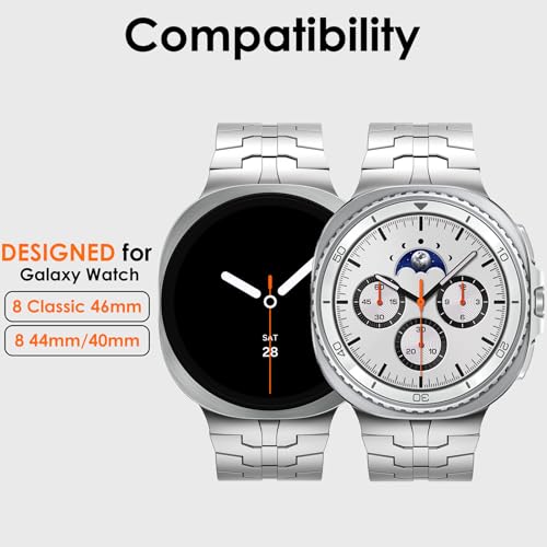 WINGLE Metal Bands for Galaxy Watch 8/8 Classic Band Samsung Galaxy Watch 8 Band 44mm 40mm 46mm Men Rugged Durable Armor Stainless Steel Strap Classy Elegant Casual Business Link Bracelet, Silver - Image 2