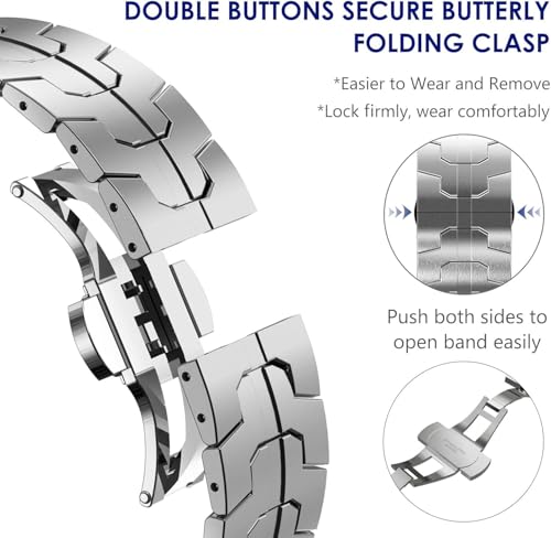 WINGLE Metal Bands for Galaxy Watch 8/8 Classic Band Samsung Galaxy Watch 8 Band 44mm 40mm 46mm Men Rugged Durable Armor Stainless Steel Strap Classy Elegant Casual Business Link Bracelet, Silver - Image 5