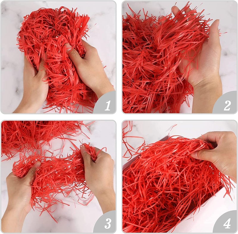 Red Dot Gift REDDOTGIFT® 100g Eco-friendly Raffia Paper Shreds - Red Crinkle Cut Filling for Gift Boxes - Image 2
