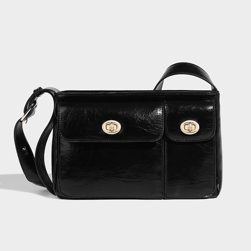 Buckle Bag Women'S Solid Color Texte Korean Style Women'S Western Style Shoulder Bag Texte Messenger Bag Crossbody Bag - Image 3
