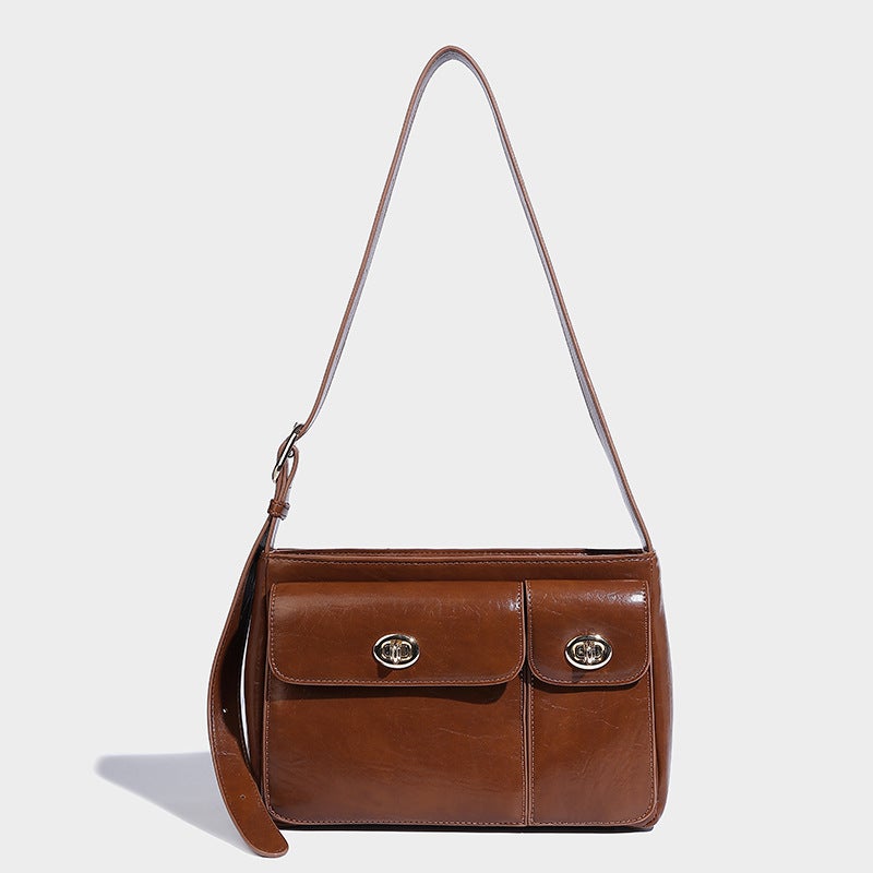 Buckle Bag Women'S Solid Color Texte Korean Style Women'S Western Style Shoulder Bag Texte Messenger Bag Crossbody Bag - Image 1