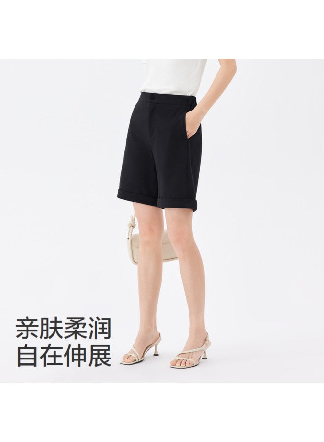purcotton Summer Women'S Solid Color Knitted Shorts For Commuting And Leisure, A-Line Design Slimming And Leg-Shaping - Image 3