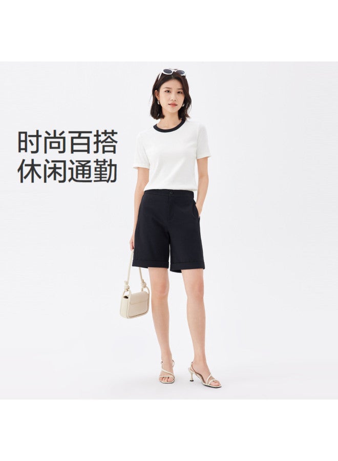 purcotton Summer Women'S Solid Color Knitted Shorts For Commuting And Leisure, A-Line Design Slimming And Leg-Shaping - Image 2