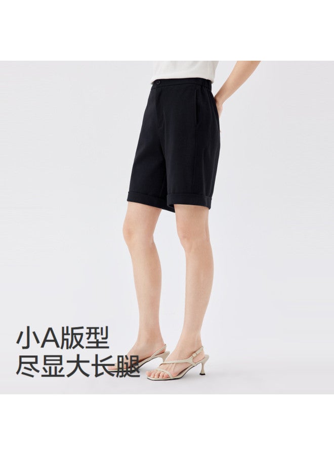 purcotton Summer Women'S Solid Color Knitted Shorts For Commuting And Leisure, A-Line Design Slimming And Leg-Shaping - Image 5