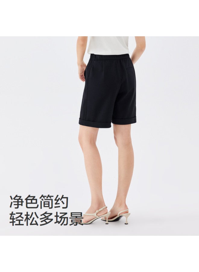 purcotton Summer Women'S Solid Color Knitted Shorts For Commuting And Leisure, A-Line Design Slimming And Leg-Shaping - Image 4
