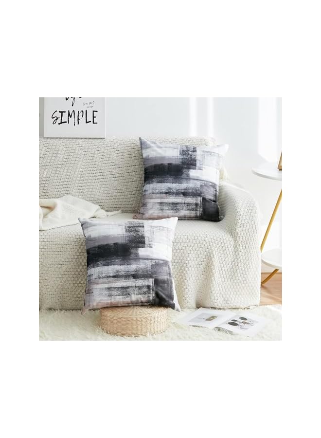 The Bros Black White Velvet Abstract Pillow Covers Set of 2, Modern Accent Gray Throw Pillow Cover, Soft Elegant Decorative Couch Cushion Cover, for Bed Living Room Outdoor Sofa Pillowcases 18x18 Inch - Image 3