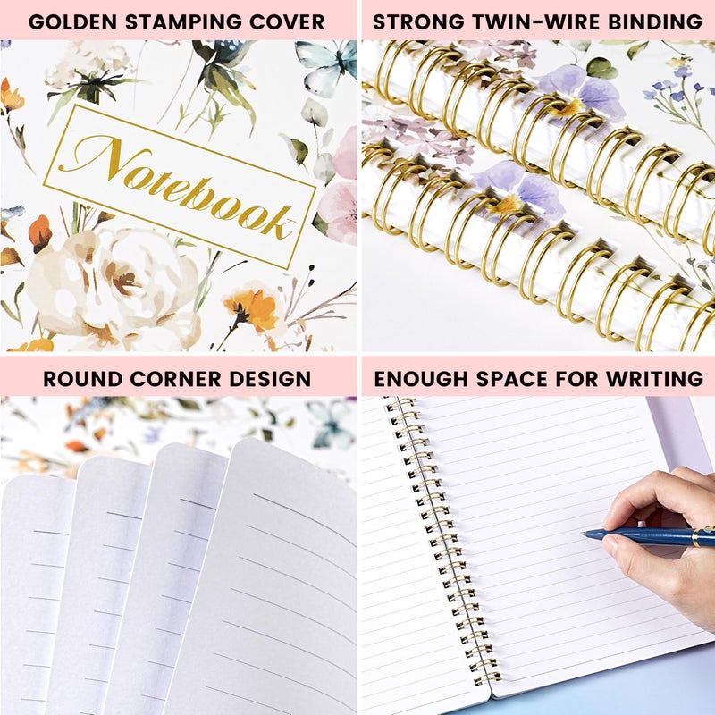 Shoparr Spiral Notebook - Notebooks with Back Pocket, 5.7" * 8.2", Journal Notebook with Thick Paper & Back Pocket, 160 Pages, College Ruled Notebook/Journal with Twin-Wire Binding, Journals for Women - Floral - Image 4