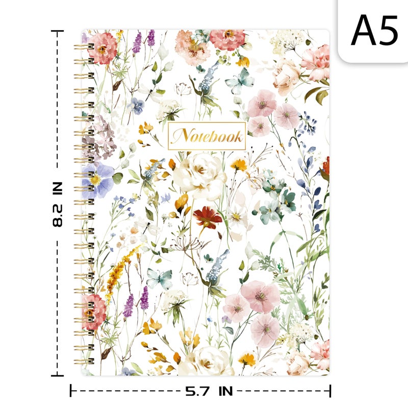 Shoparr Spiral Notebook - Notebooks with Back Pocket, 5.7" * 8.2", Journal Notebook with Thick Paper & Back Pocket, 160 Pages, College Ruled Notebook/Journal with Twin-Wire Binding, Journals for Women - Floral - Image 3