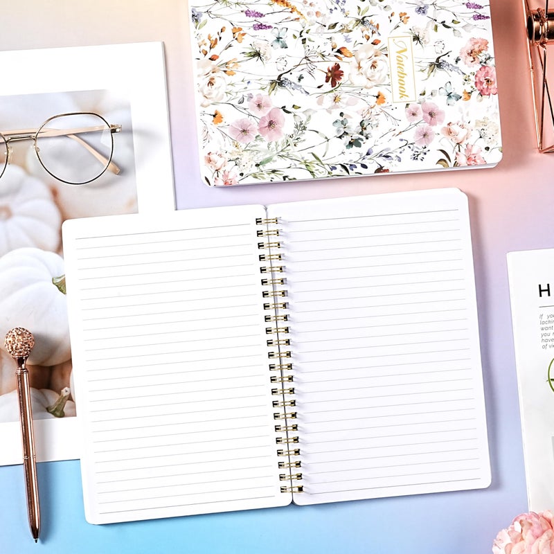Shoparr Spiral Notebook - Notebooks with Back Pocket, 5.7" * 8.2", Journal Notebook with Thick Paper & Back Pocket, 160 Pages, College Ruled Notebook/Journal with Twin-Wire Binding, Journals for Women - Floral - Image 5