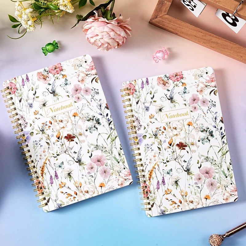 Shoparr Spiral Notebook - Notebooks with Back Pocket, 5.7" * 8.2", Journal Notebook with Thick Paper & Back Pocket, 160 Pages, College Ruled Notebook/Journal with Twin-Wire Binding, Journals for Women - Floral - Image 2