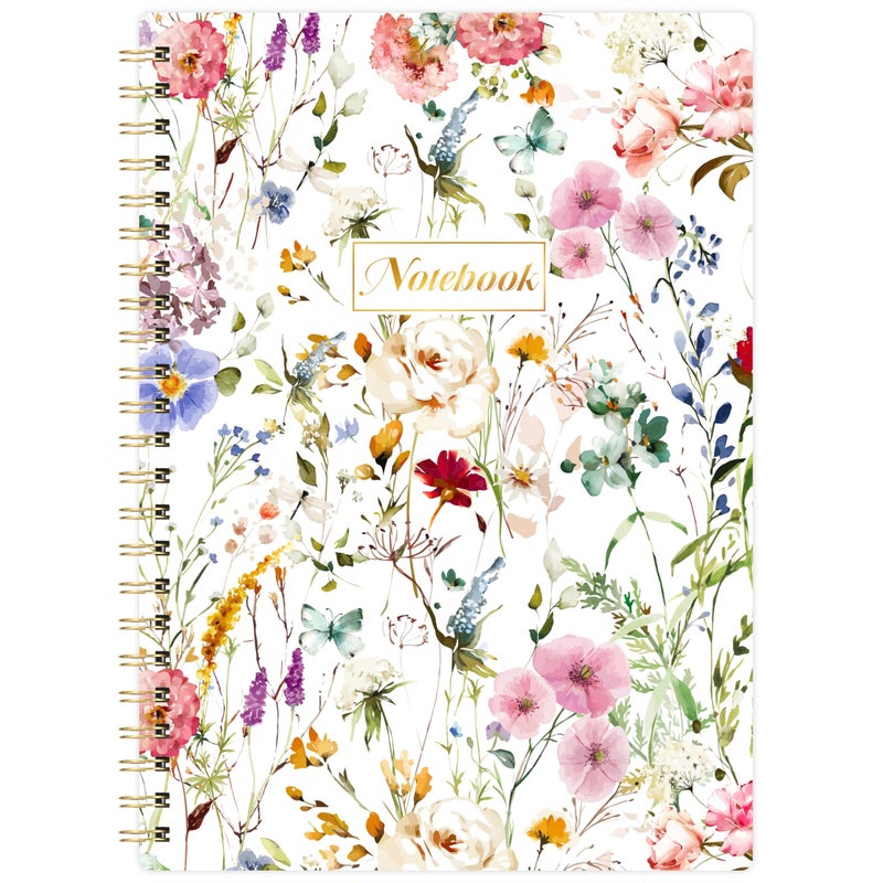 Shoparr Spiral Notebook - Notebooks with Back Pocket, 5.7" * 8.2", Journal Notebook with Thick Paper & Back Pocket, 160 Pages, College Ruled Notebook/Journal with Twin-Wire Binding, Journals for Women - Floral - Image 1