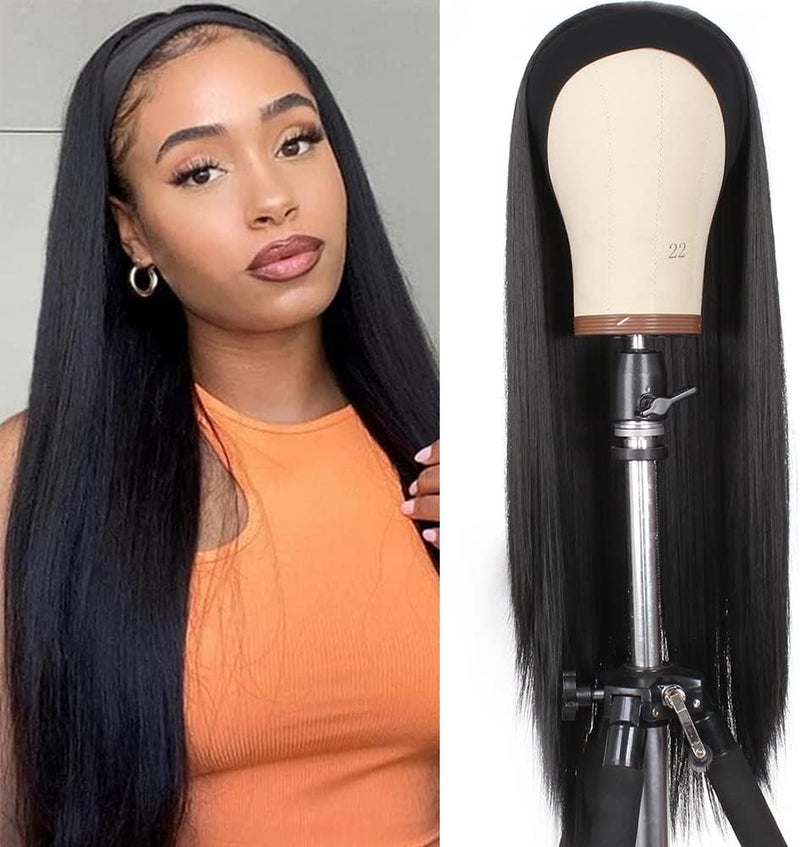 Xtrend 24Inch Headband Wig Long Straight Black None Lace Front Wig Glueless Headband Wigs Natural Looking Wig for Women Daily Use 1B