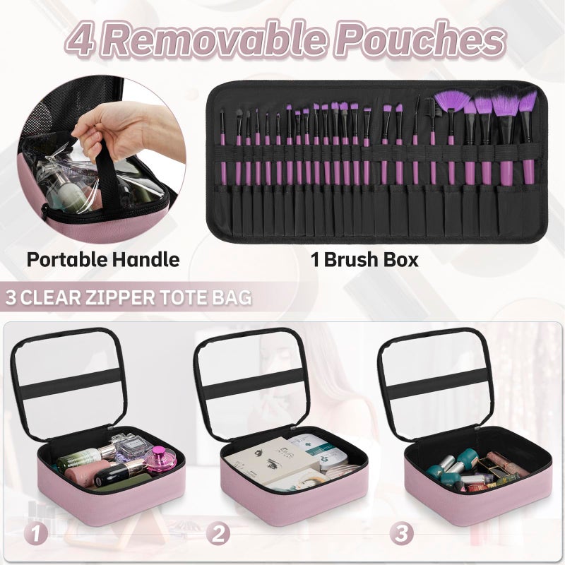 FREEAMG Extra Large Rolling Makeup Case with 4 Removable Pouchesï¼ŒProfessional Make up Train Case with Wheels,Travel Cosmetic Bag for Hairstylists Nail Tech Makeup Artist with Detachable Trolley - Image 4
