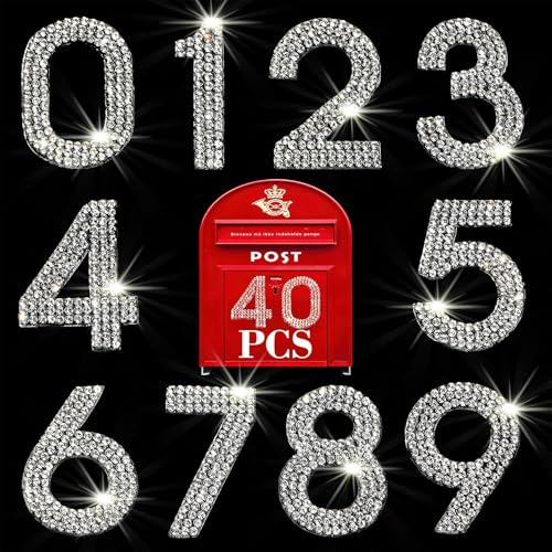 Locacrystal 40Pcs Bling Rhinestone Numbers Selfadhesive Glitter Number Stickers for Mailbox Cars Doors Crafts 09 DIY Crystal Ironon Numbers for Clothing craftsCrystalWhite157