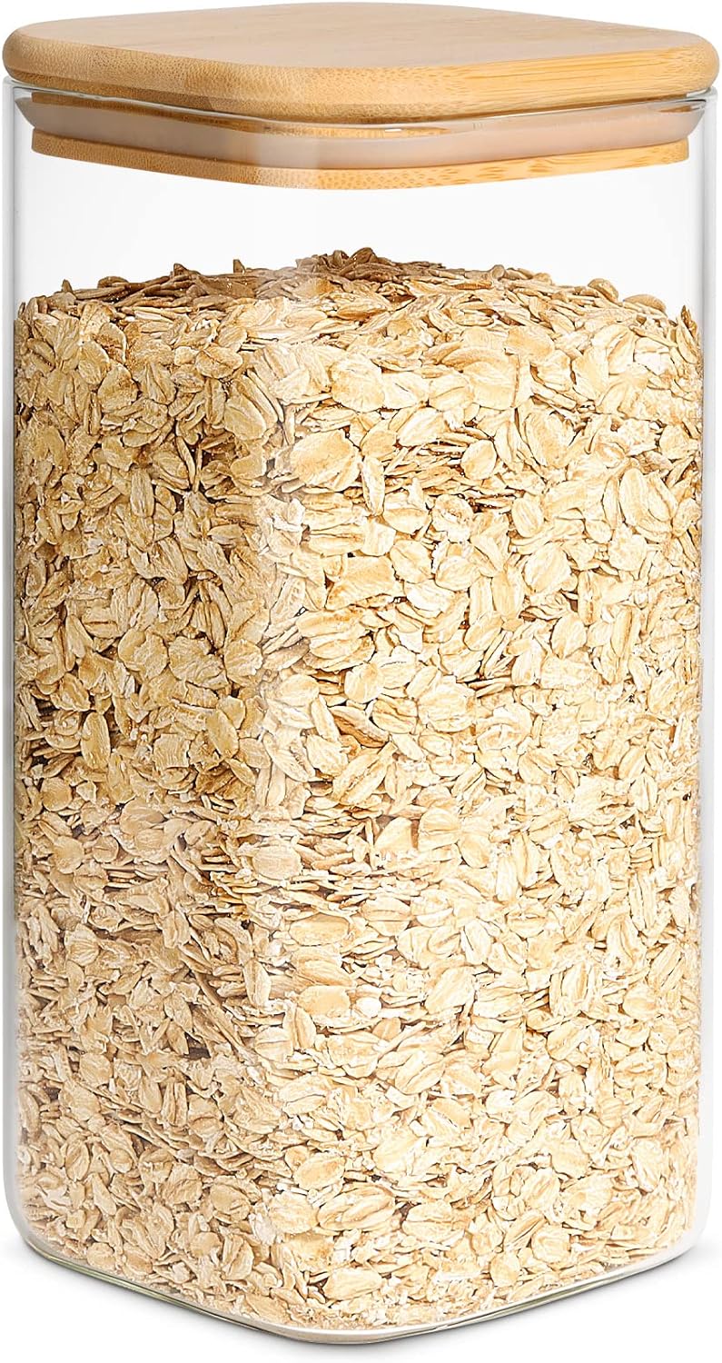 ComSaf 1500ml Glass Storage Jars with Bamboo Lid, Clear Food Storage Container Jar with Sealing Lid for Noodles Flour Cereal Rice Sugar Tea Coffee Beans, Set of 1 - Image 1