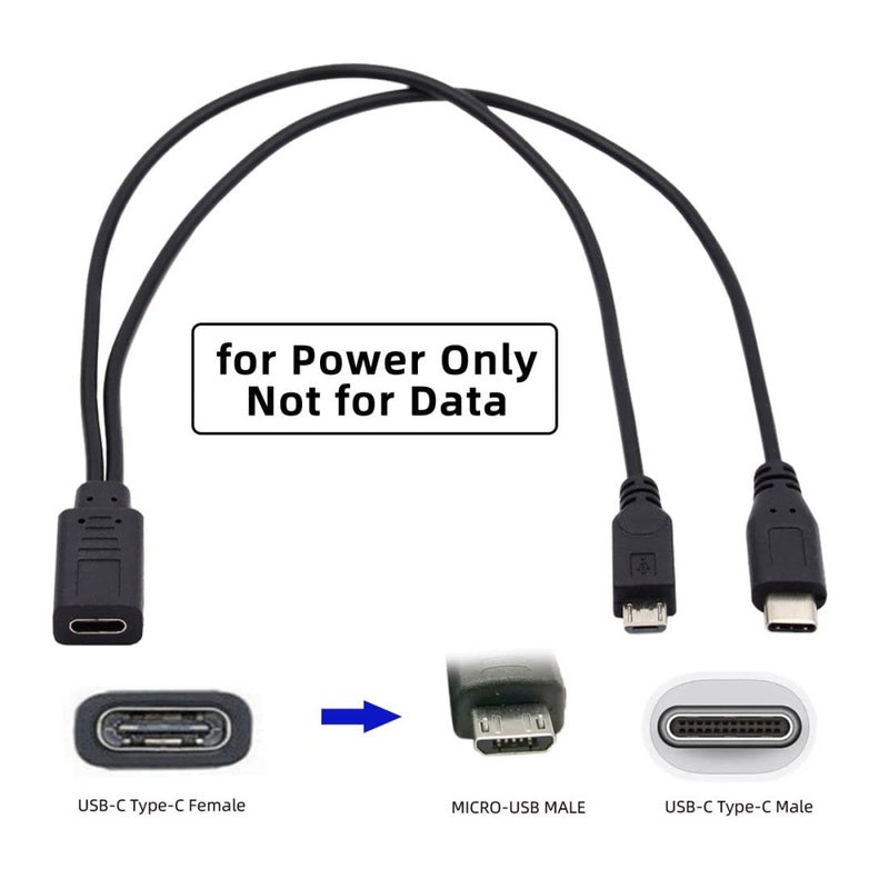 تشينيانغ كابل شحن متعدد الوصلات من نوع USB C Splitter، كابل تمديد من نوع USB C (مناظرة واحدة إلى منافذ USB C وMicro USB) يدعم شحن جهازين في نفس الوقت، طول الكابل: 0.98 قدم (0.3 متر). - Image 4