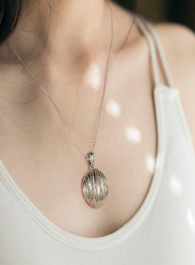 Mytys Two-Tone Round Pendant Necklace - Layered Mixed Metal Textured Circle Statement Necklace Jewelry for Women Fashion - Image 3