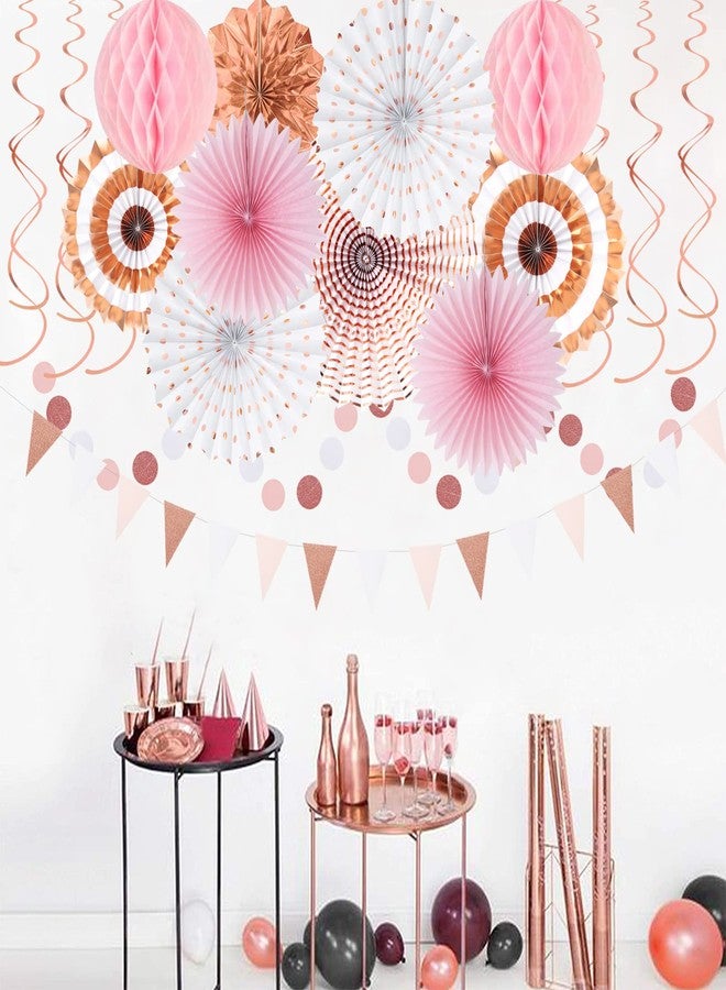 Hugtmr Rose-Gold Pink-White Graduation Party-Decorations - 33pcs Banner,Streamers Tassel Garland,Tissue Pom Poms Honeycomb,Paper Lantern Fan,Birthday Wedding Bridal Baby Shower Bachelorette Engagement Hugtmr - Image 4