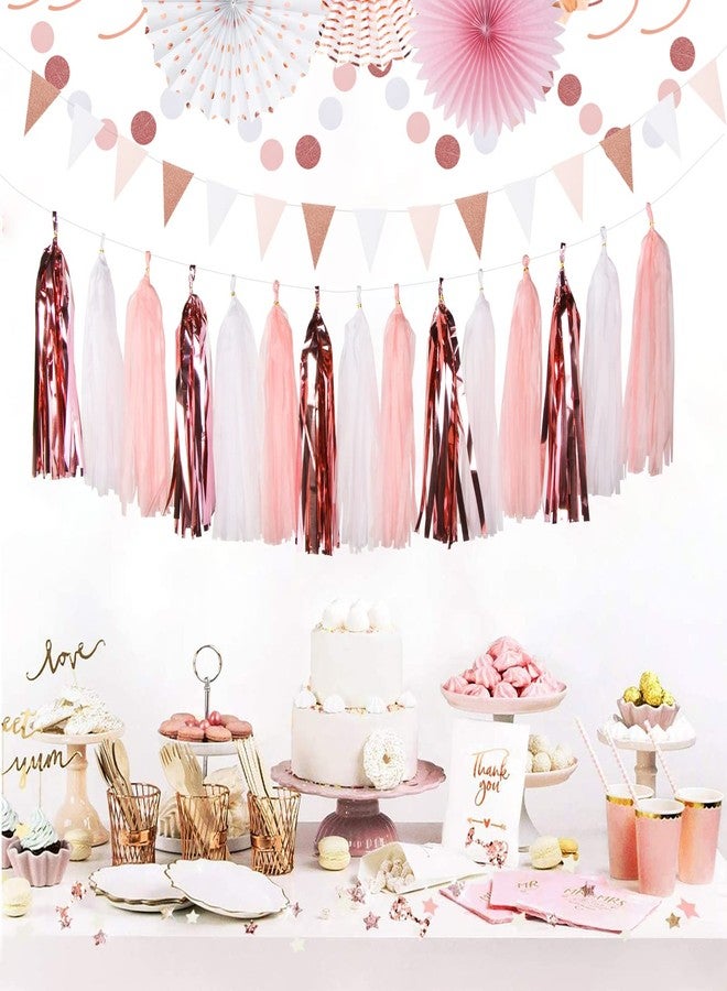 Hugtmr Rose-Gold Pink-White Graduation Party-Decorations - 33pcs Banner,Streamers Tassel Garland,Tissue Pom Poms Honeycomb,Paper Lantern Fan,Birthday Wedding Bridal Baby Shower Bachelorette Engagement Hugtmr - Image 5
