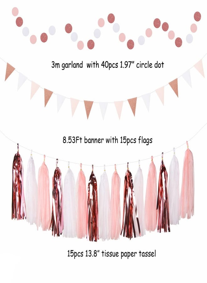 Hugtmr Rose-Gold Pink-White Graduation Party-Decorations - 33pcs Banner,Streamers Tassel Garland,Tissue Pom Poms Honeycomb,Paper Lantern Fan,Birthday Wedding Bridal Baby Shower Bachelorette Engagement Hugtmr - Image 3