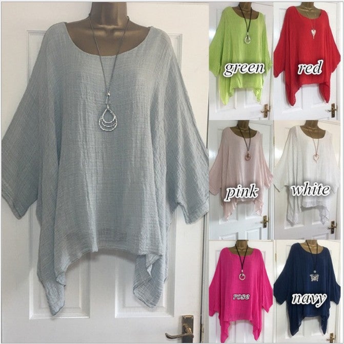 wish ebay new T-shirt long-sleeved loose bat shirt round neck large size(eight colors and eight yards) white XXXL - Image 2