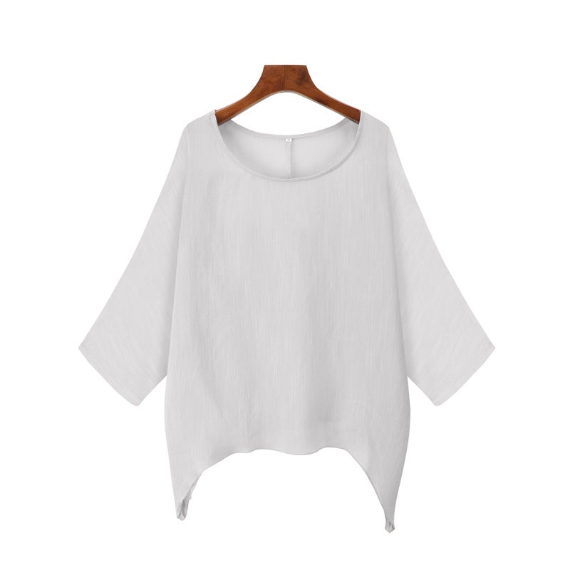 wish ebay new T-shirt long-sleeved loose bat shirt round neck large size(eight colors and eight yards) white XXXL - Image 1