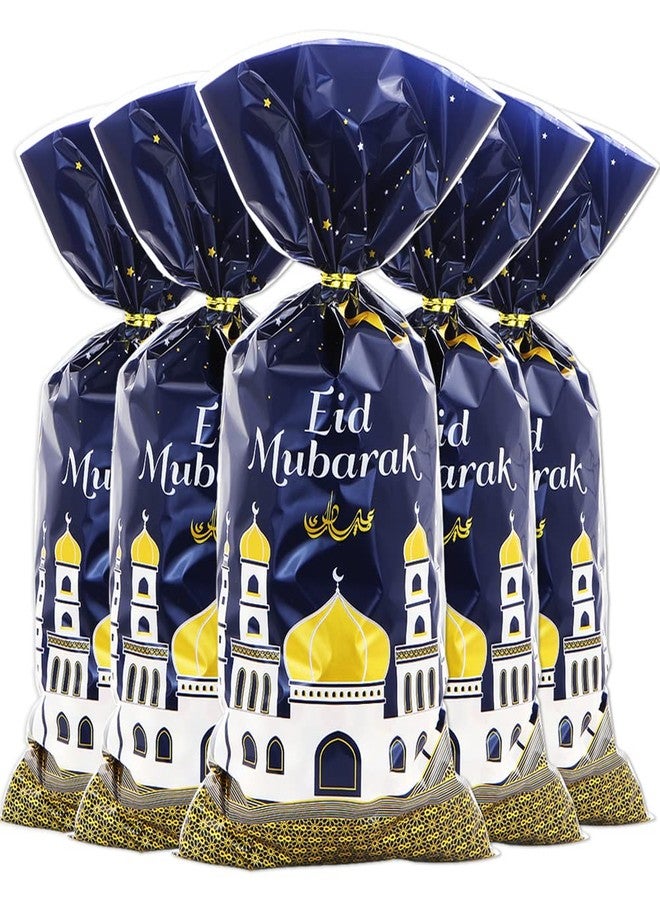 Boerni 2026 Eid Mubarak Goodie Bags, 100 Pieces Muslim Castle Moon Star Pattern Ramadan Treat Bags Cellophane Bags Goody Favor Bags with Gold Twist Ties for Muslim Islamic Eid Iftar Diwali Party Kids Gifts - Image 1