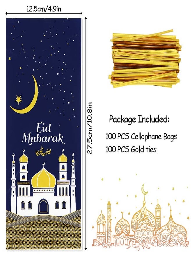 Boerni 2026 Eid Mubarak Goodie Bags, 100 Pieces Muslim Castle Moon Star Pattern Ramadan Treat Bags Cellophane Bags Goody Favor Bags with Gold Twist Ties for Muslim Islamic Eid Iftar Diwali Party Kids Gifts - Image 2