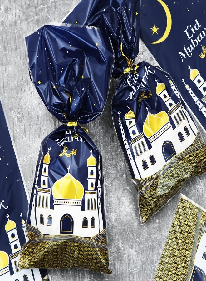 Boerni 2026 Eid Mubarak Goodie Bags, 100 Pieces Muslim Castle Moon Star Pattern Ramadan Treat Bags Cellophane Bags Goody Favor Bags with Gold Twist Ties for Muslim Islamic Eid Iftar Diwali Party Kids Gifts - Image 5