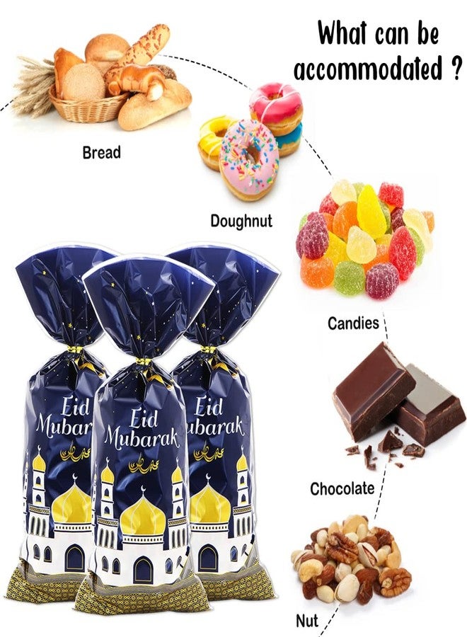 Boerni 2026 Eid Mubarak Goodie Bags, 100 Pieces Muslim Castle Moon Star Pattern Ramadan Treat Bags Cellophane Bags Goody Favor Bags with Gold Twist Ties for Muslim Islamic Eid Iftar Diwali Party Kids Gifts - Image 3