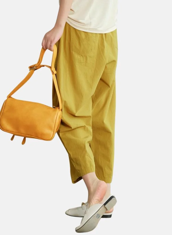 YUNIQEE Yellow Solid Cotton Trouser