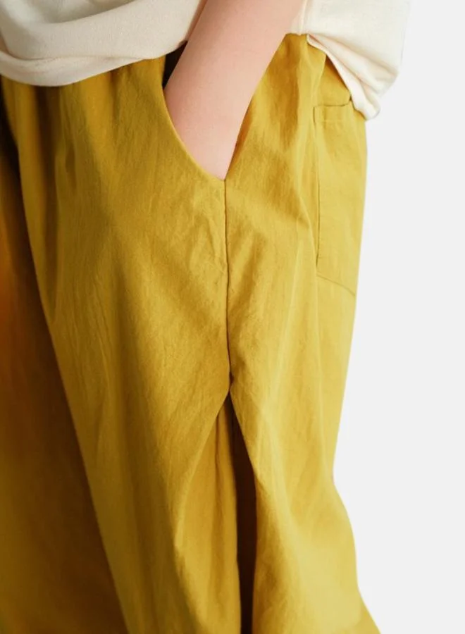YUNIQEE Yellow Solid Cotton Trouser