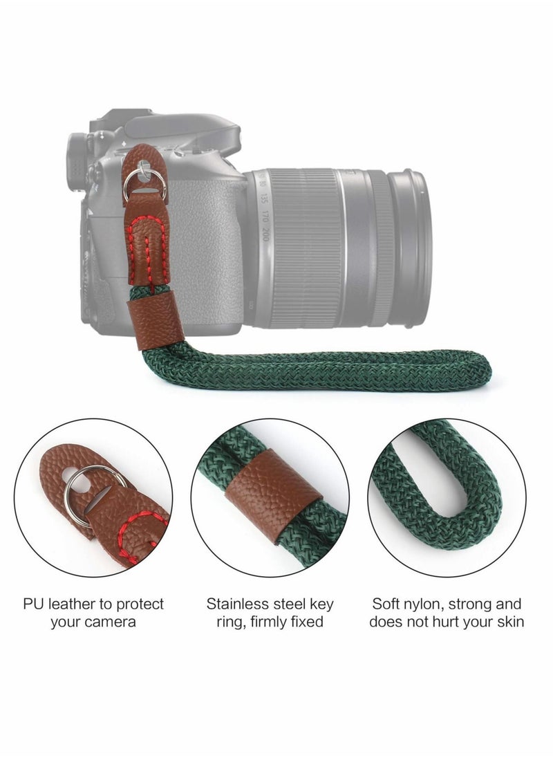2 PCS Camera Hand Wrist Strap, Adjustable Wrist Strap Braided Wrist Strap Antislip Security Wrist Strap for Leica Canon Nikon Fuji Olympus Lumix Sony, Green and Brown