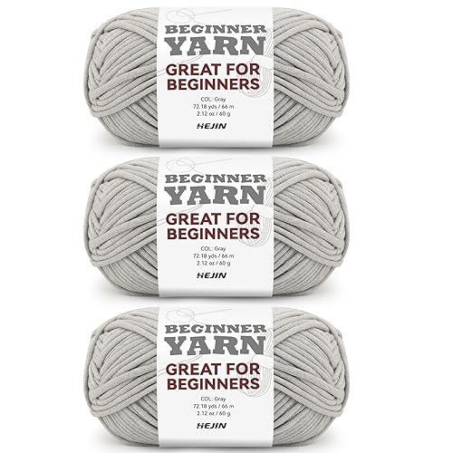 HEJIN 3x60g Grey Yarn for Crocheting and Knitting;3x66m (72yds) Cotton Yarn for Beginners with Easy-to-See Stitches;Worsted-Weight Medium #4;Cotton-Nylon Blend Yarn for Beginners Crochet Kit Making - Image 1
