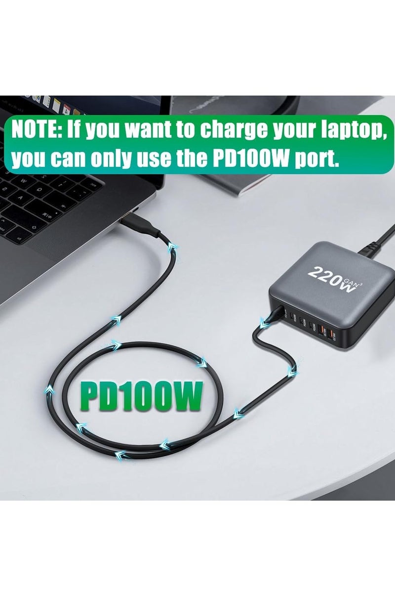 KASTWAVE 220W GaN III 6 Ports USB C Fast Charging Station Hub Block Portable Wall PD Charger - Image 5