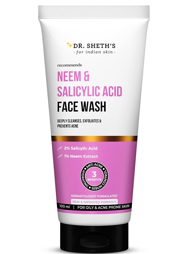 Dr. Sheth's Neem & Salicylic Acid Face Wash | Anti-Acne & Oil Control Face Cleanser  100ML - Image 1