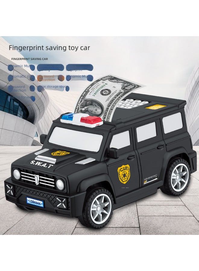 Children's Creative Piggy Bank Special Police Car Automatic Roll Money Fingerprint Unlock ATM Piggy Bank Password Box Car Toys-Color:Black Police Car - Image 5