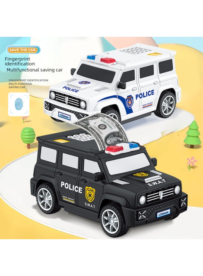 Children's Creative Piggy Bank Special Police Car Automatic Roll Money Fingerprint Unlock ATM Piggy Bank Password Box Car Toys-Color:Black Police Car - Image 4