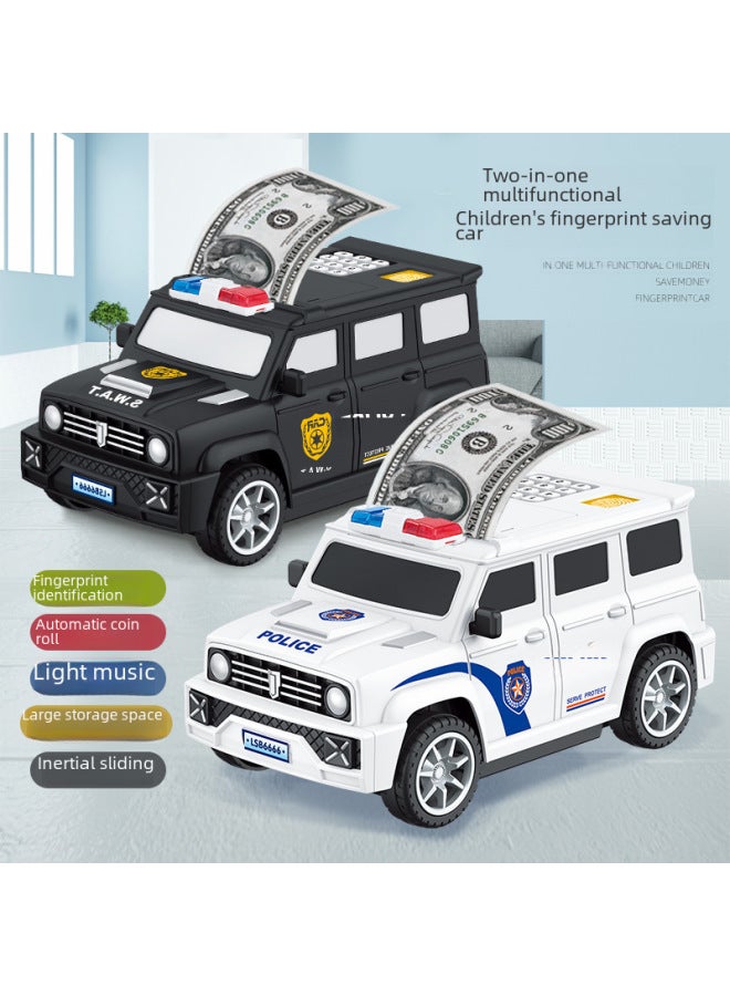 Children's Creative Piggy Bank Special Police Car Automatic Roll Money Fingerprint Unlock ATM Piggy Bank Password Box Car Toys-Color:Black Police Car - Image 3