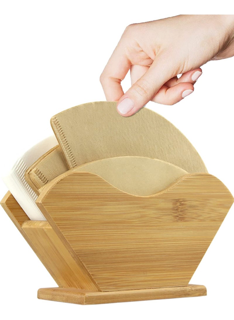 Bamboo Coffee Filter Holder, Renewable Stand Container Dispenser Rack Shelf for Square Cone-shaped and Flat-bottomed Pour Over Paper Filters - Image 1