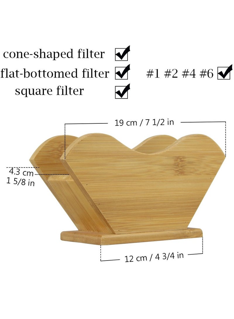 Bamboo Coffee Filter Holder, Renewable Stand Container Dispenser Rack Shelf for Square Cone-shaped and Flat-bottomed Pour Over Paper Filters - Image 2