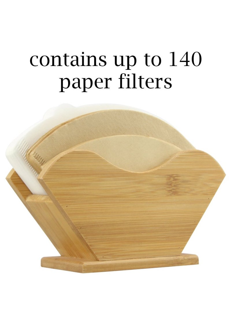 Bamboo Coffee Filter Holder, Renewable Stand Container Dispenser Rack Shelf for Square Cone-shaped and Flat-bottomed Pour Over Paper Filters - Image 3