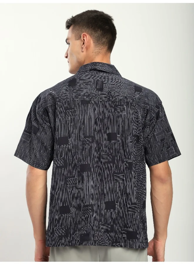 Beyoung Black Printed Cuban Shirt