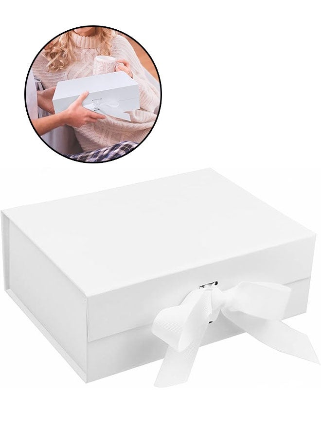 صندوق هدايا مغناطيسية فاخرة مع شريط ، صناديق هدايا قابلة للطي للهدايا مع غطاء المهرجان وعيد الميلاد والذكرى السنوية والزفاف والذكرى السنوية والطفل هدية ، أبيض ، 22x17x8.5cm - Image 1
