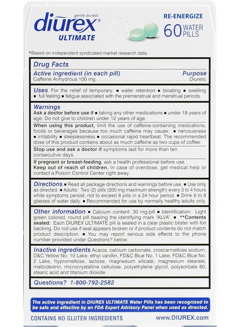 Diurex Ultimate Re-Energizing Water Pills - Maximum Strength Diuretic - Relieve Water Bloat - 60 Count - Image 4