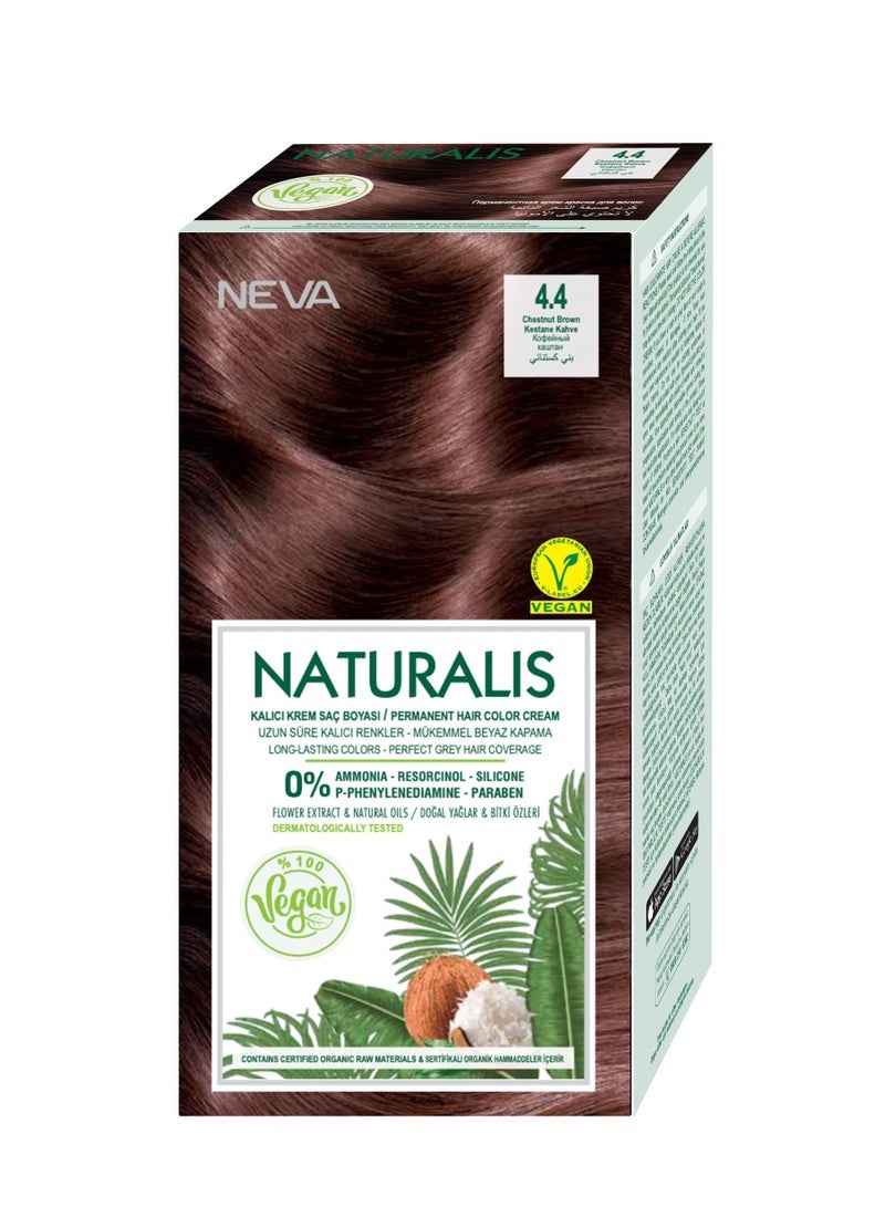 NEVA Naturalis Permanent Hair Color, Vegan,100% Gray Coverage, Organic, No Harmful Chemicals, Ammonia Free, Long-Lasting - CHESTNUT BROWN - 4.4 - Image 1
