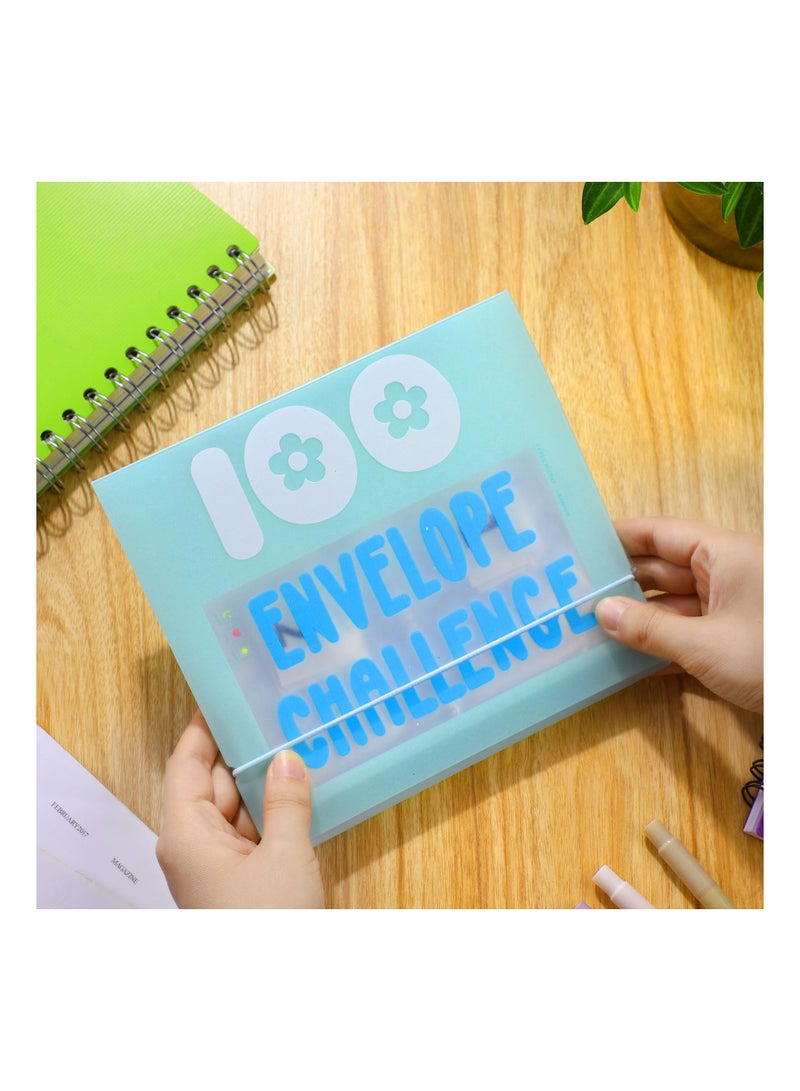 SOLARAE 100 Envelope Challenge Binder, Money Saving Binder, Challenge to Save $5, 050 Money Saving Challenge Book with Envelope Budget Binder 100 Day Challenge Budget Planner Book for Money (Blue)(1 Pack) - Image 3